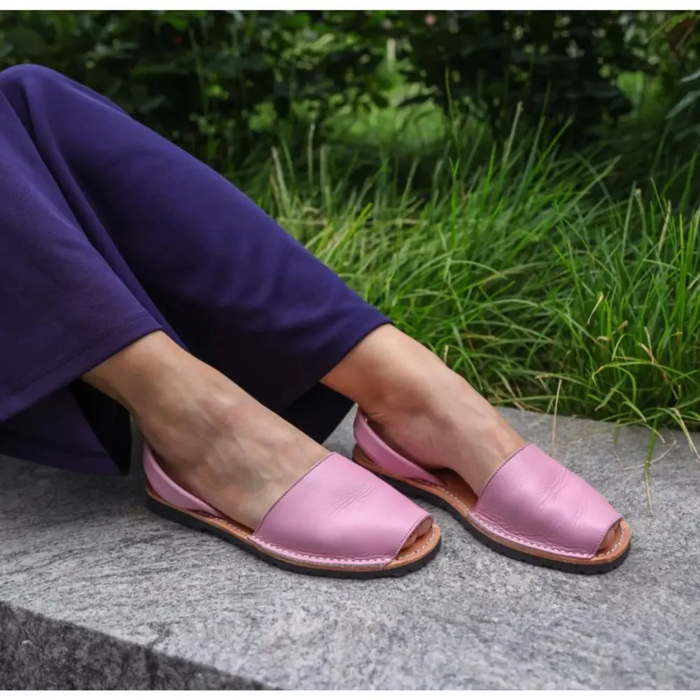 Leather Flat Sandals Baby Pink | Handmade in Spain | Lightweight Sole